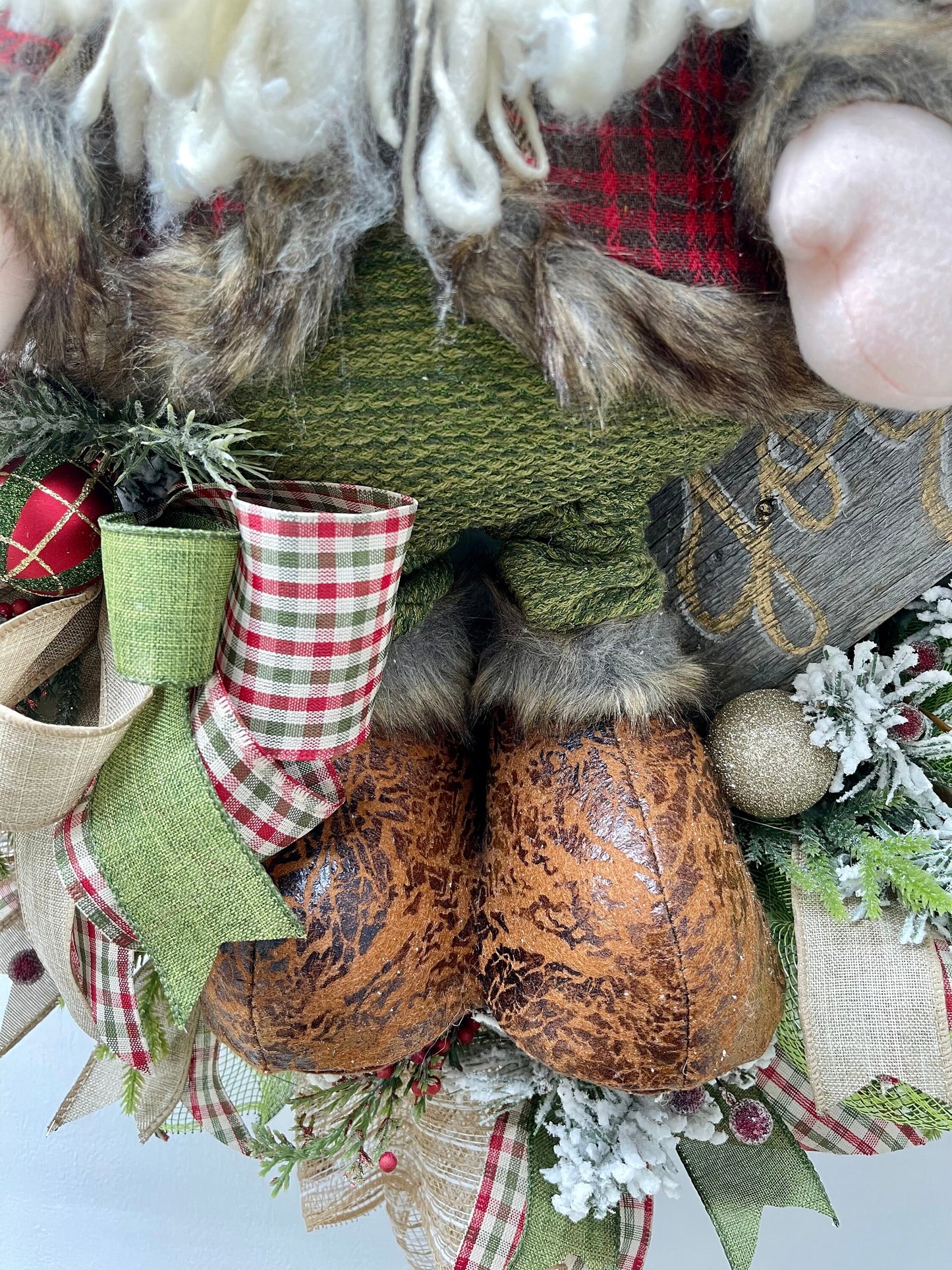 Rustic Lumberjack Santa Gnome Christmas Winter Holiday Wreath For Front Door