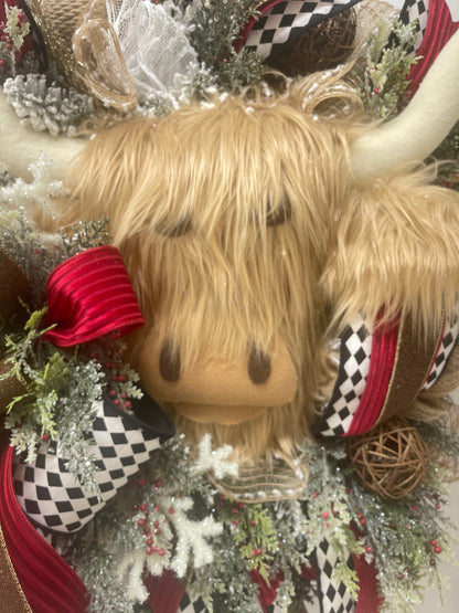 Glamorous Rustic Highland Cow Christmas Winter Wreath